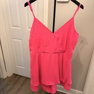 Toxik 3 Hot Pink Ruffle Romper V-Neck Adjustable Straps Shorts Jumpsuit No Belt